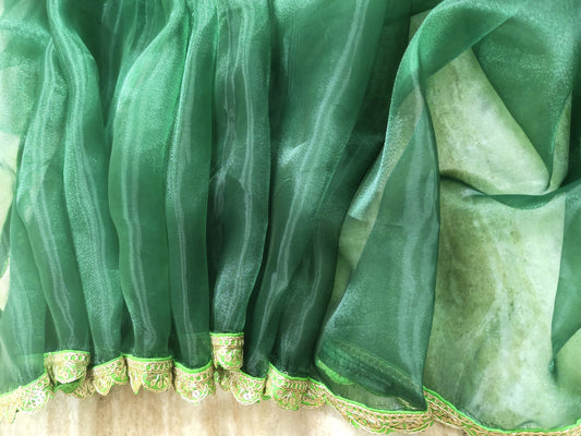Beautiful and Stylish organza saree(Dark green)
