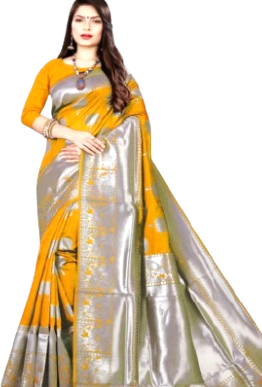 Beautiful and Elegant Banarasi Tissue Silk Saree-Sunset Yellow