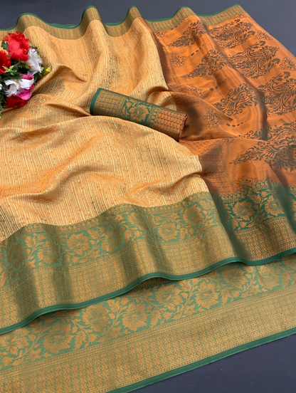 Beautiful and Elegant Banarasi Jacquard Weaving Silk Saree-Pista Green